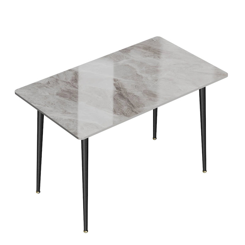 Table de salle à manger de cuisine 6 places, plateau en marbre moderne rectangulaire avec pieds coniques en métal