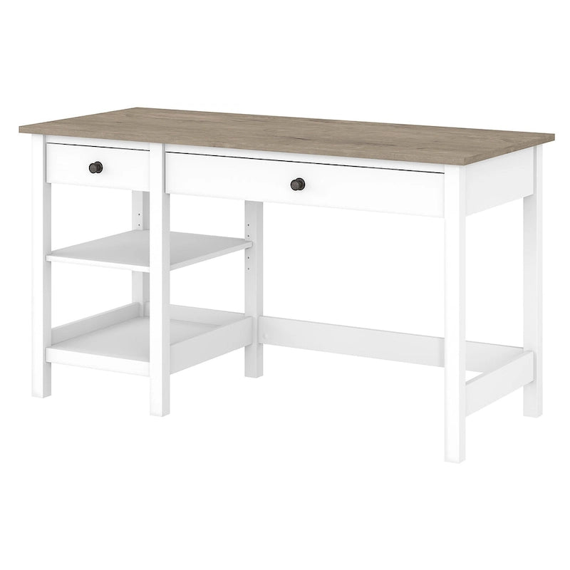 Bureau informatique moderne de 54 po style ferme avec étagères – 1 personne, Gris/Blanc ou Noir/Pin