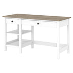 Bureau informatique moderne de 54 po style ferme avec étagères – 1 personne, Gris/Blanc ou Noir/Pin