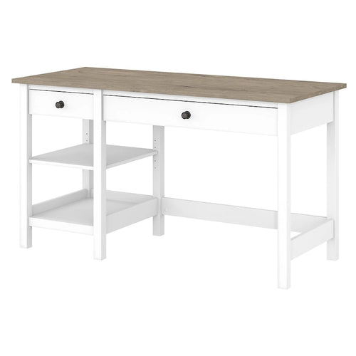 Bureau informatique moderne de 54 po style ferme avec étagères – 1 personne, Gris/Blanc ou Noir/Pin