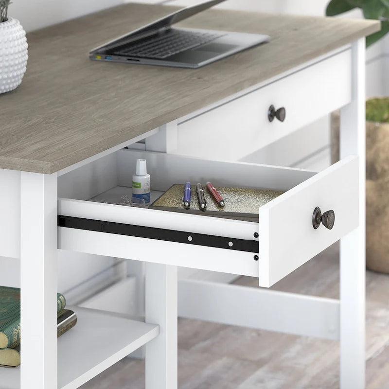 Bureau informatique moderne de 54 po style ferme avec étagères – 1 personne, Gris/Blanc ou Noir/Pin
