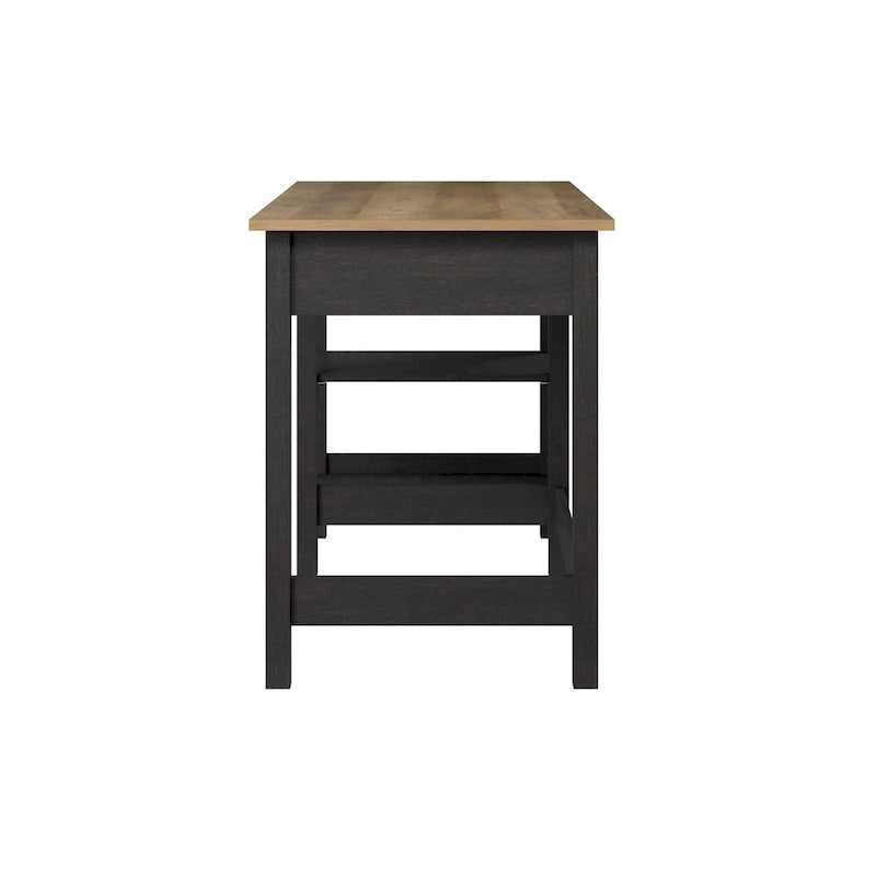 Bureau informatique moderne de 54 po style ferme avec étagères – 1 personne, Gris/Blanc ou Noir/Pin