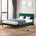  Fabric Padded Bedroom Furniture,Upholstered Bed Frame with Velvet Tufted Headboard