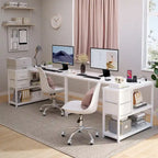 Bureau d'ordinateur en forme de L avec station de charge, bureau d'angle réversible pour PC avec tiroir