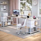 Bureau d'ordinateur en forme de L avec station de charge, bureau d'angle réversible pour PC avec tiroir