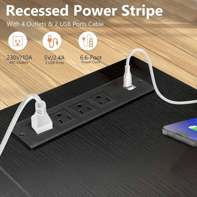 Bureau d'ordinateur en forme de L avec station de charge, bureau d'angle réversible pour PC avec tiroir
