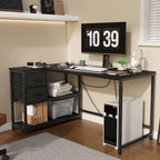 Bureau d'ordinateur en forme de L avec station de charge, bureau d'angle réversible pour PC avec tiroir