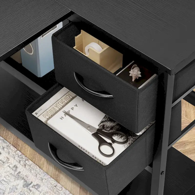 Bureau d'ordinateur en forme de L avec station de charge, bureau d'angle réversible pour PC avec tiroir