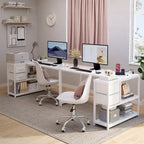 Bureau d'ordinateur en forme de L avec station de charge, bureau d'angle réversible pour PC avec tiroir