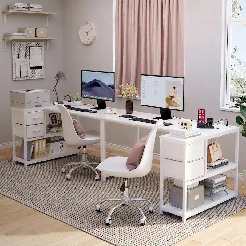 Bureau d'ordinateur en forme de L avec station de charge, bureau d'angle réversible pour PC avec tiroir