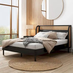 Lit plateforme Queen en bois de rotin