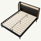 Lit plateforme Queen en bois de rotin