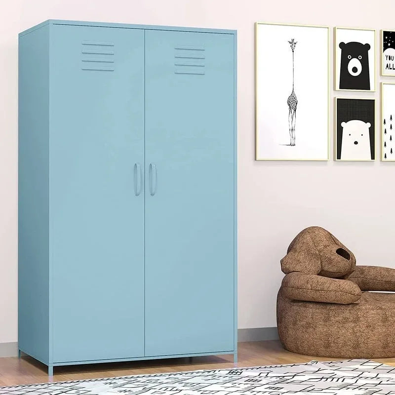 Armoire de Rangement en Métal à Deux Portes avec Tringle et Étagères pour Chambre à Coucher, École, Salle de Classe