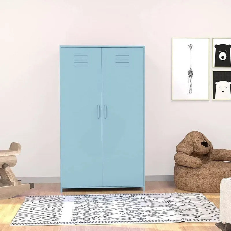 Armoire de Rangement en Métal à Deux Portes avec Tringle et Étagères pour Chambre à Coucher, École, Salle de Classe