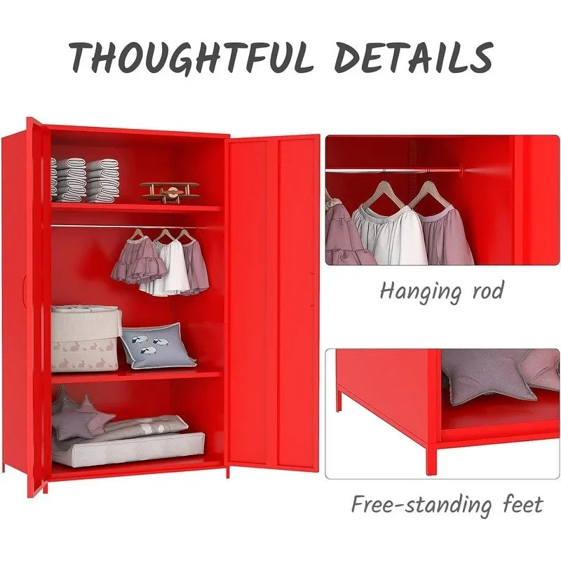 Armoire de Rangement en Métal à Deux Portes avec Tringle et Étagères pour Chambre à Coucher, École, Salle de Classe