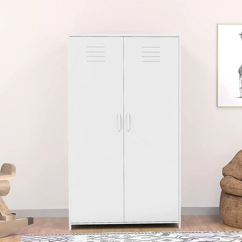 Armoire de Rangement en Métal à Deux Portes avec Tringle et Étagères pour Chambre à Coucher, École, Salle de Classe