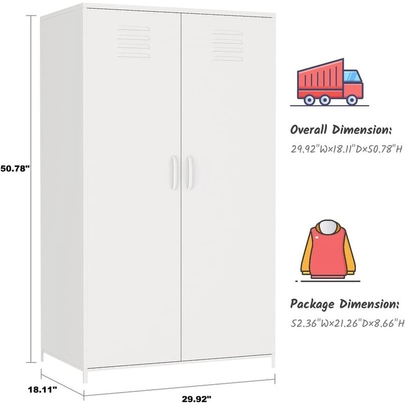 Armoire de Rangement en Métal à Deux Portes avec Tringle et Étagères pour Chambre à Coucher, École, Salle de Classe