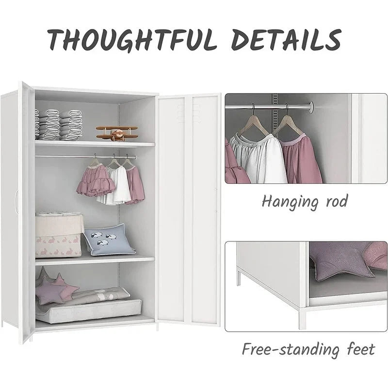 Armoire de Rangement en Métal à Deux Portes avec Tringle et Étagères pour Chambre à Coucher, École, Salle de Classe