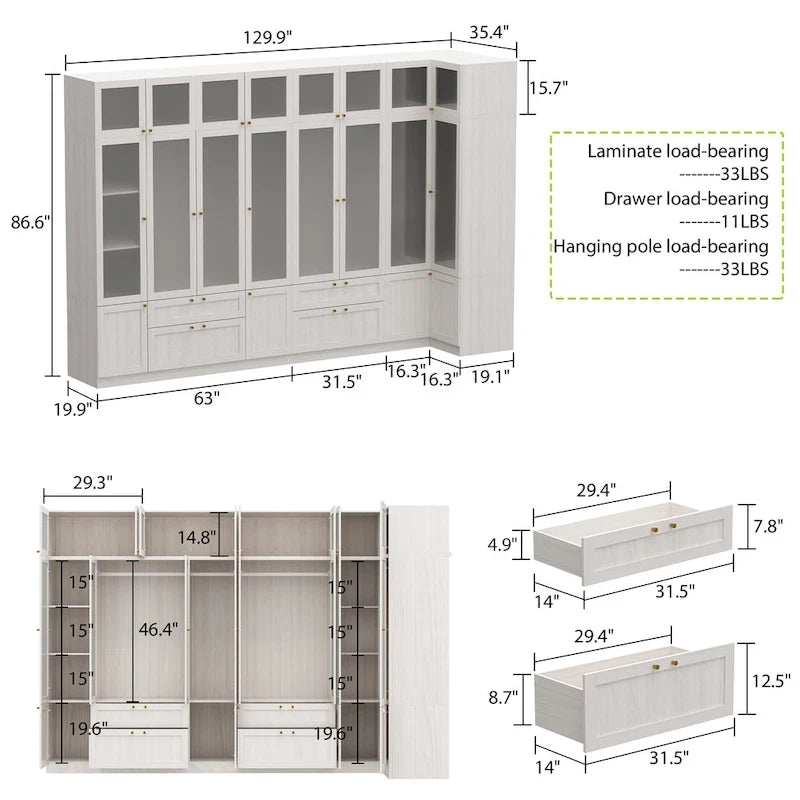 Armoire Modulable Moderne à Portes en Verre : Solution de Rangement pour Placard