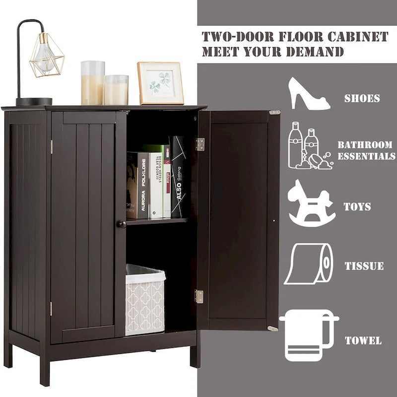 Meuble de rangement de salle de bain à double porte Meuble à chaussures en bois sur pied
