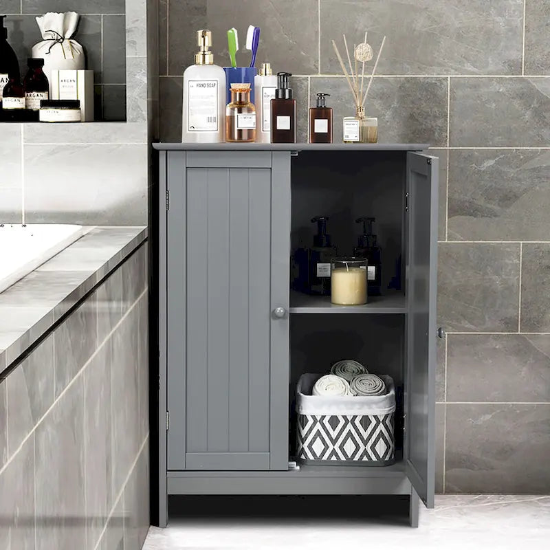 Meuble de rangement de salle de bain à double porte Meuble à chaussures en bois sur pied