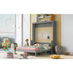 Lit escamotable Queen Size avec étagère, gris