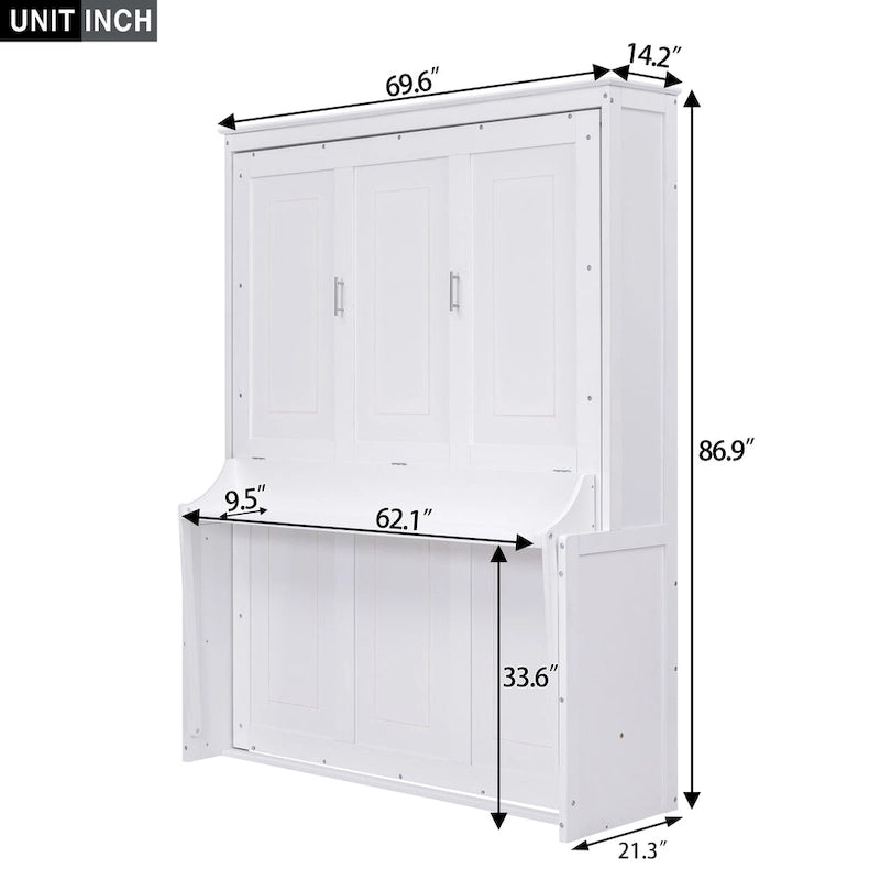 Lit escamotable Queen Size avec étagère, gris