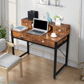 Bureau d'ordinateur 4 tiroirs en panneau de particules avec cadre en acier noir
