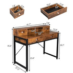 Bureau d'ordinateur 4 tiroirs en panneau de particules avec cadre en acier noir