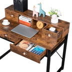 Bureau d'ordinateur 4 tiroirs en panneau de particules avec cadre en acier noir