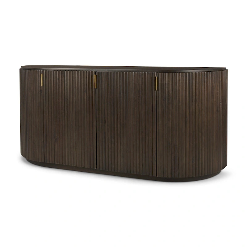 Bahut cannelé en bois massif brun foncé – 72,0L x 18,5P x 32,0H