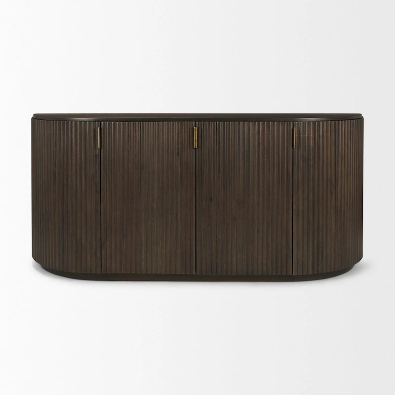 Bahut cannelé en bois massif brun foncé – 72,0L x 18,5P x 32,0H