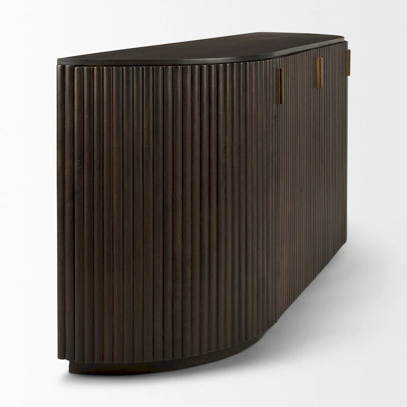 Bahut cannelé en bois massif brun foncé – 72,0L x 18,5P x 32,0H