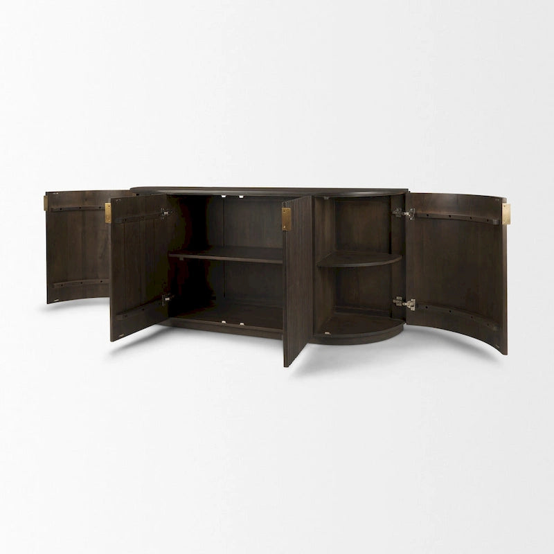 Bahut cannelé en bois massif brun foncé – 72,0L x 18,5P x 32,0H