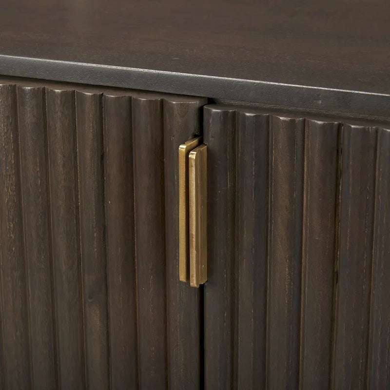 Bahut cannelé en bois massif brun foncé – 72,0L x 18,5P x 32,0H