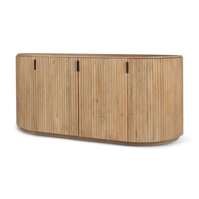 Bahut cannelé en bois massif brun foncé – 72,0L x 18,5P x 32,0H