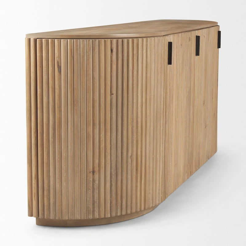 Bahut cannelé en bois massif brun foncé – 72,0L x 18,5P x 32,0H