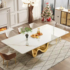 79 Table à manger moderne pour 8 personnes, rectangulaire, de luxe, blanche et dorée, avec plateau en pierre frittée