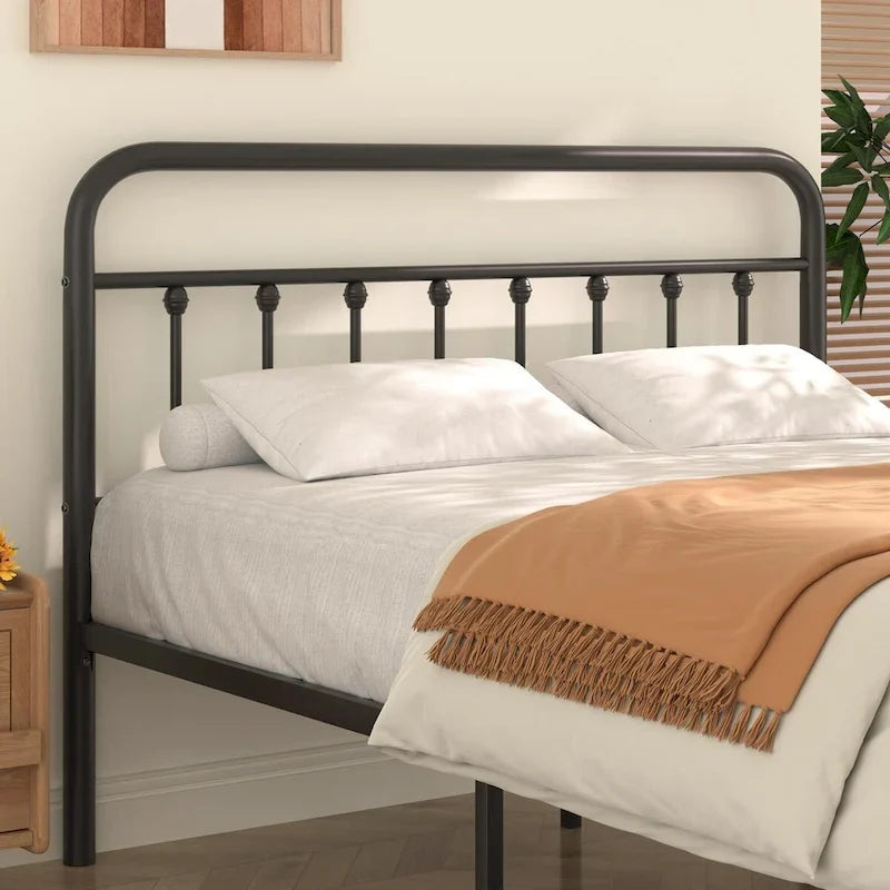 Cadre de lit en métal noir avec tête et pied de lit vintage, aucun sommier tapissier requis, support de lattes en acier stable de qualité supérieure, noir