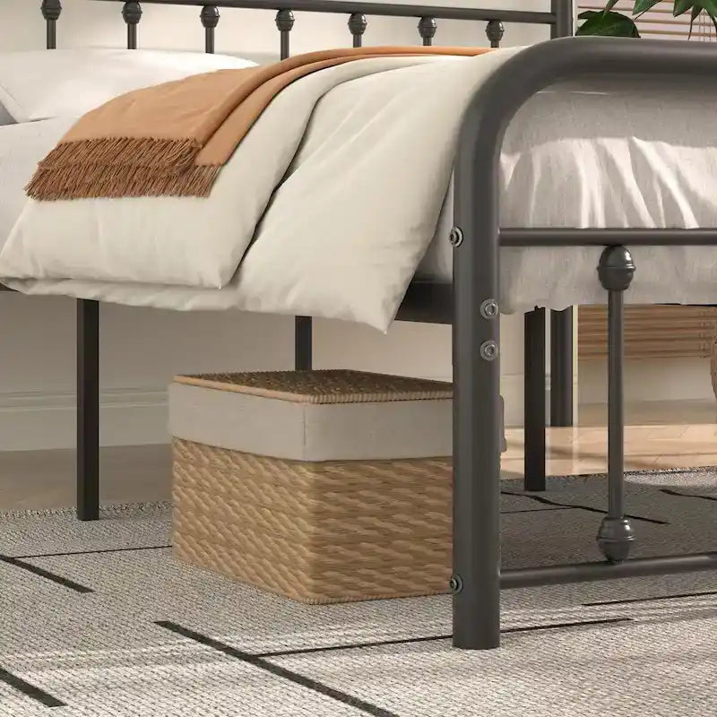Cadre de lit en métal noir avec tête et pied de lit vintage, aucun sommier tapissier requis, support de lattes en acier stable de qualité supérieure, noir