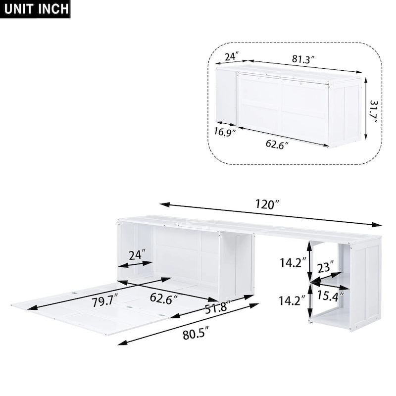 Lit escamotable Queen Size avec bureau rotatif