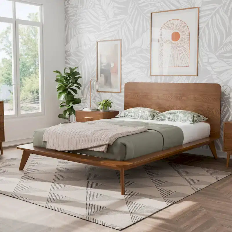 Ensemble de chambre à coucher bas en noyer trois pièces de style milieu de siècle