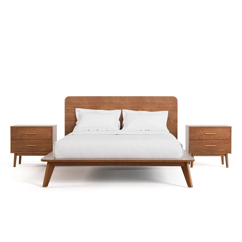 Ensemble de chambre à coucher bas en noyer trois pièces de style milieu de siècle