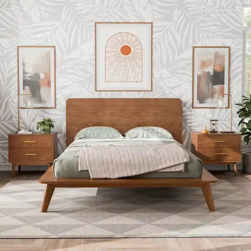 Ensemble de chambre à coucher bas en noyer trois pièces de style milieu de siècle