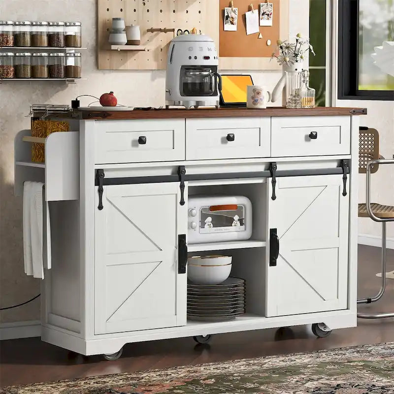 Kitchen Island with Power Outlet and Drop Leaf tabletop by 