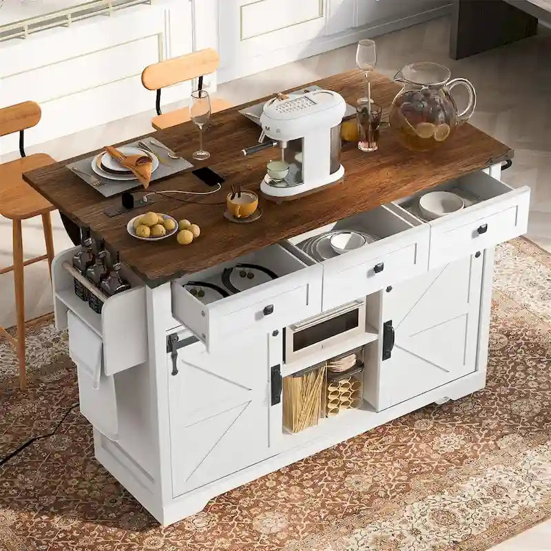 Îlot de cuisine avec prise électrique et plateau rabattable