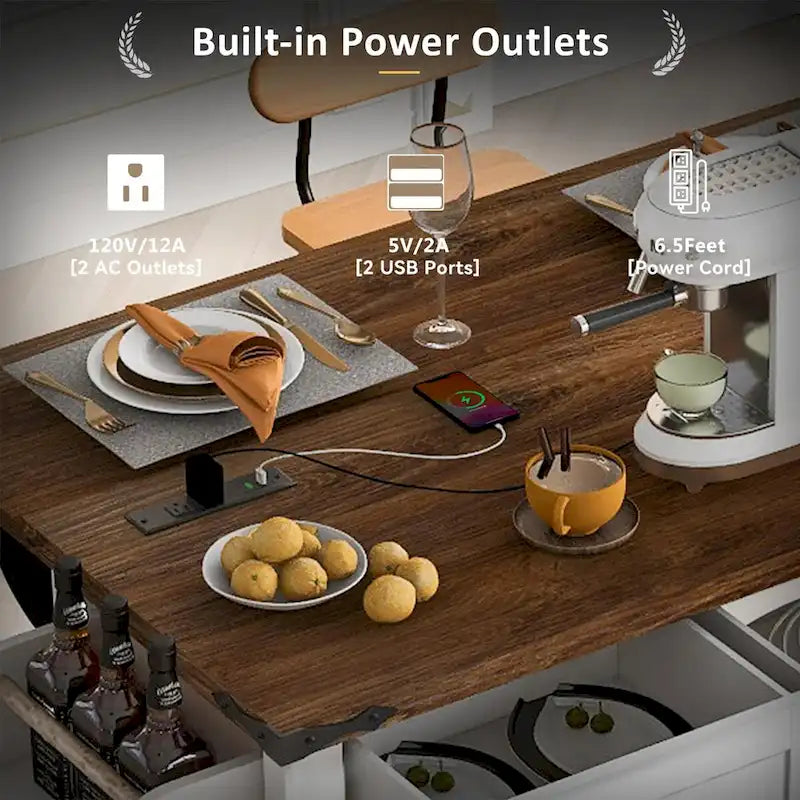 Îlot de cuisine avec prise électrique et plateau rabattable