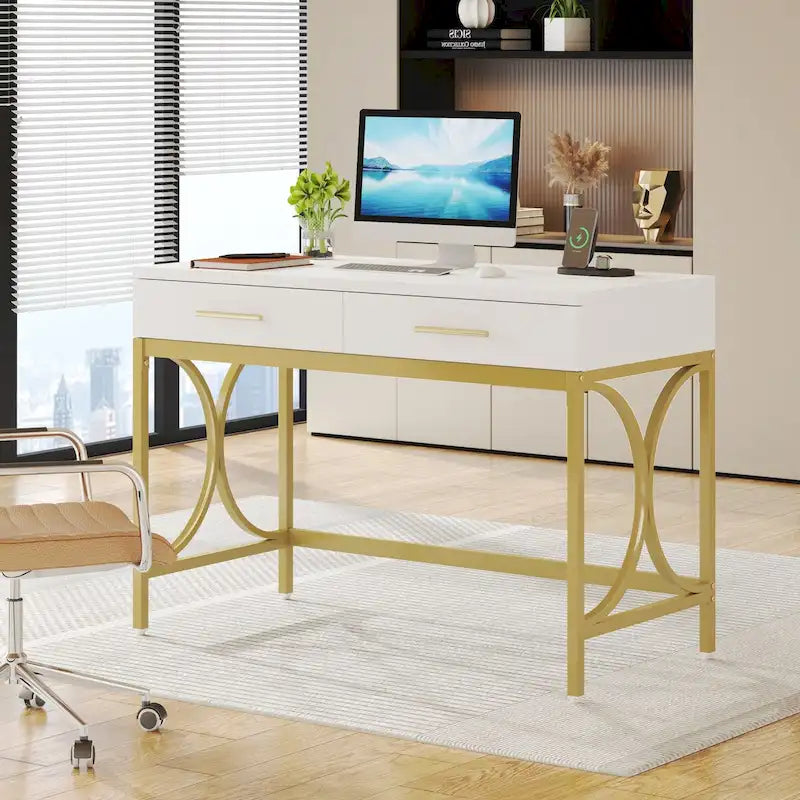 Bureau d'ordinateur 41 po avec deux tiroirs, bureau d'étude et d'écriture moderne avec rangement