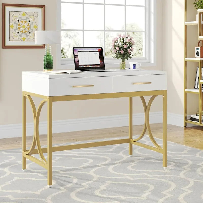 Bureau d'ordinateur 41 po avec deux tiroirs, bureau d'étude et d'écriture moderne avec rangement