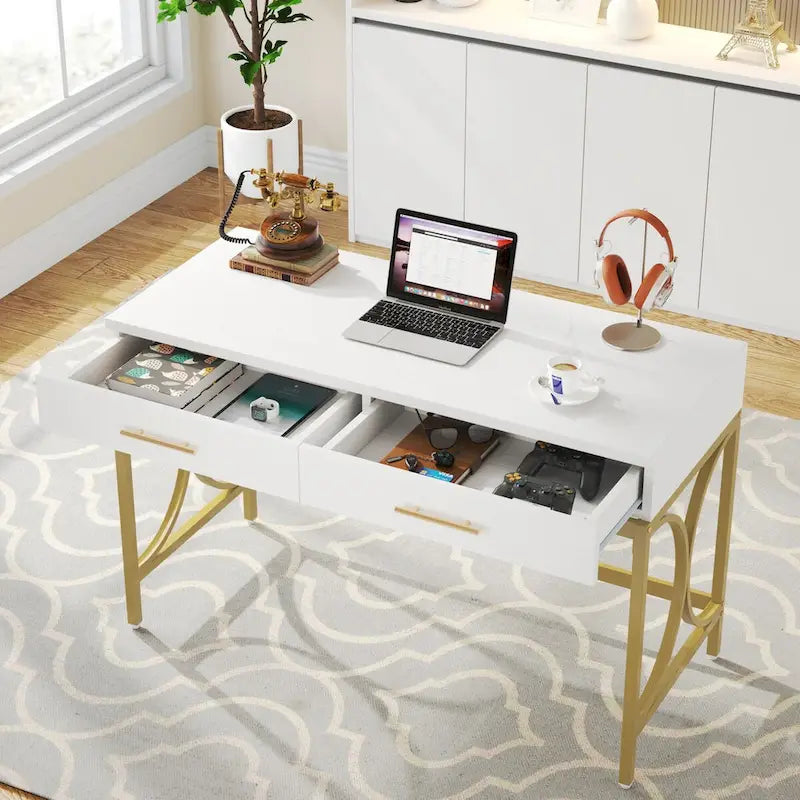 Bureau d'ordinateur 41 po avec deux tiroirs, bureau d'étude et d'écriture moderne avec rangement